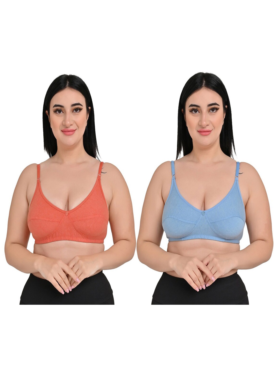 

Piylu Pack Of 2 Cotton Everyday Bra With Non-Wired Non Padded Super Support, Blue
