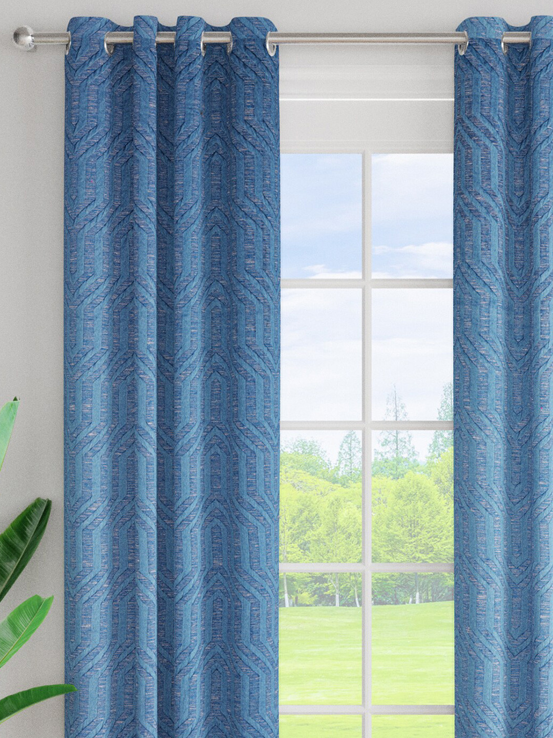 

Just Home Blue & White 2 Pieces Striped Room Darkening Jacquard Door Curtains