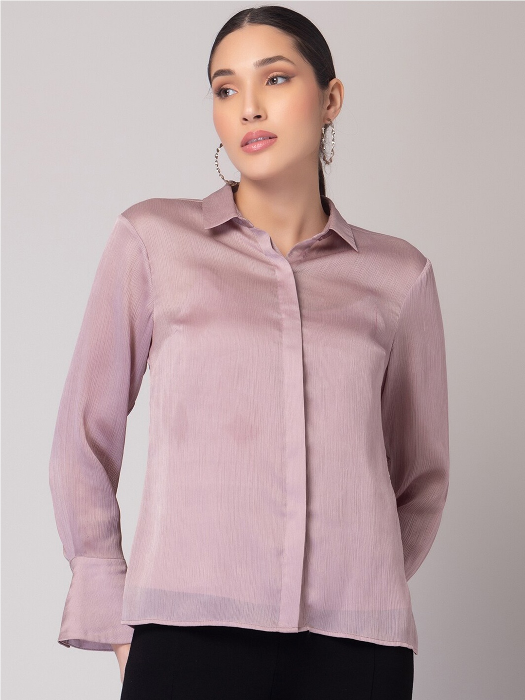

FabAlley Pink Chiffon Shirt Style Top