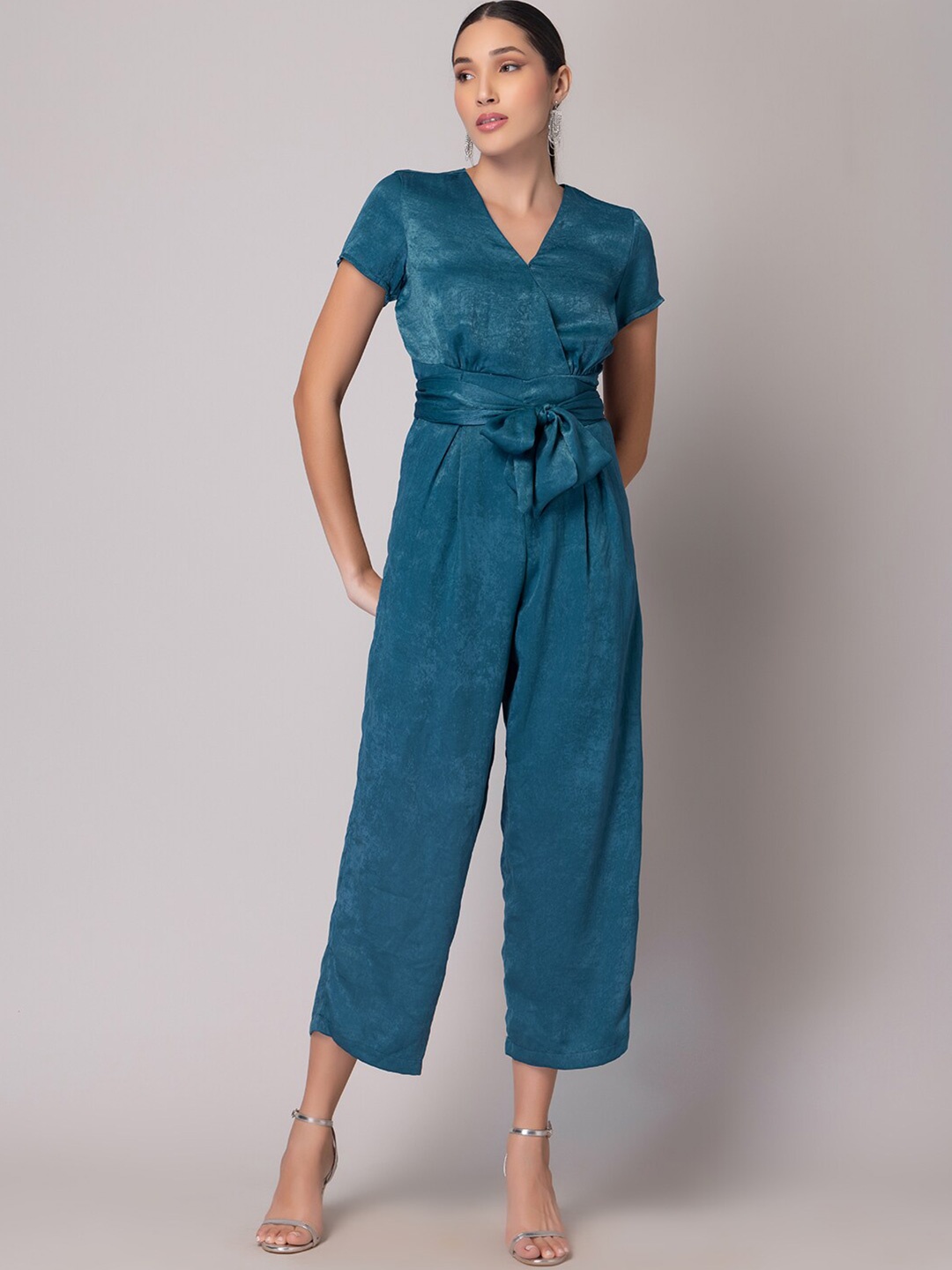 

FabAlley Teal Green V-Neck Basic Jumpsuit