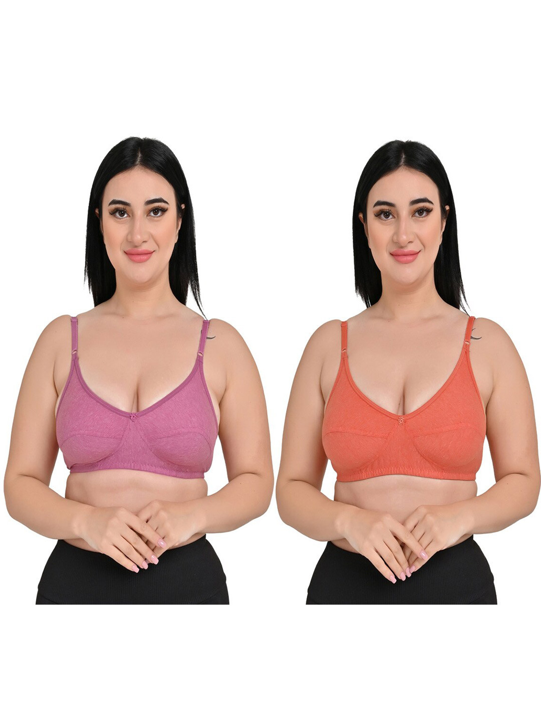 

Piylu Pack Of 2 Cotton Everyday Bra With Full Coverage Non Padded Super Support, Pink