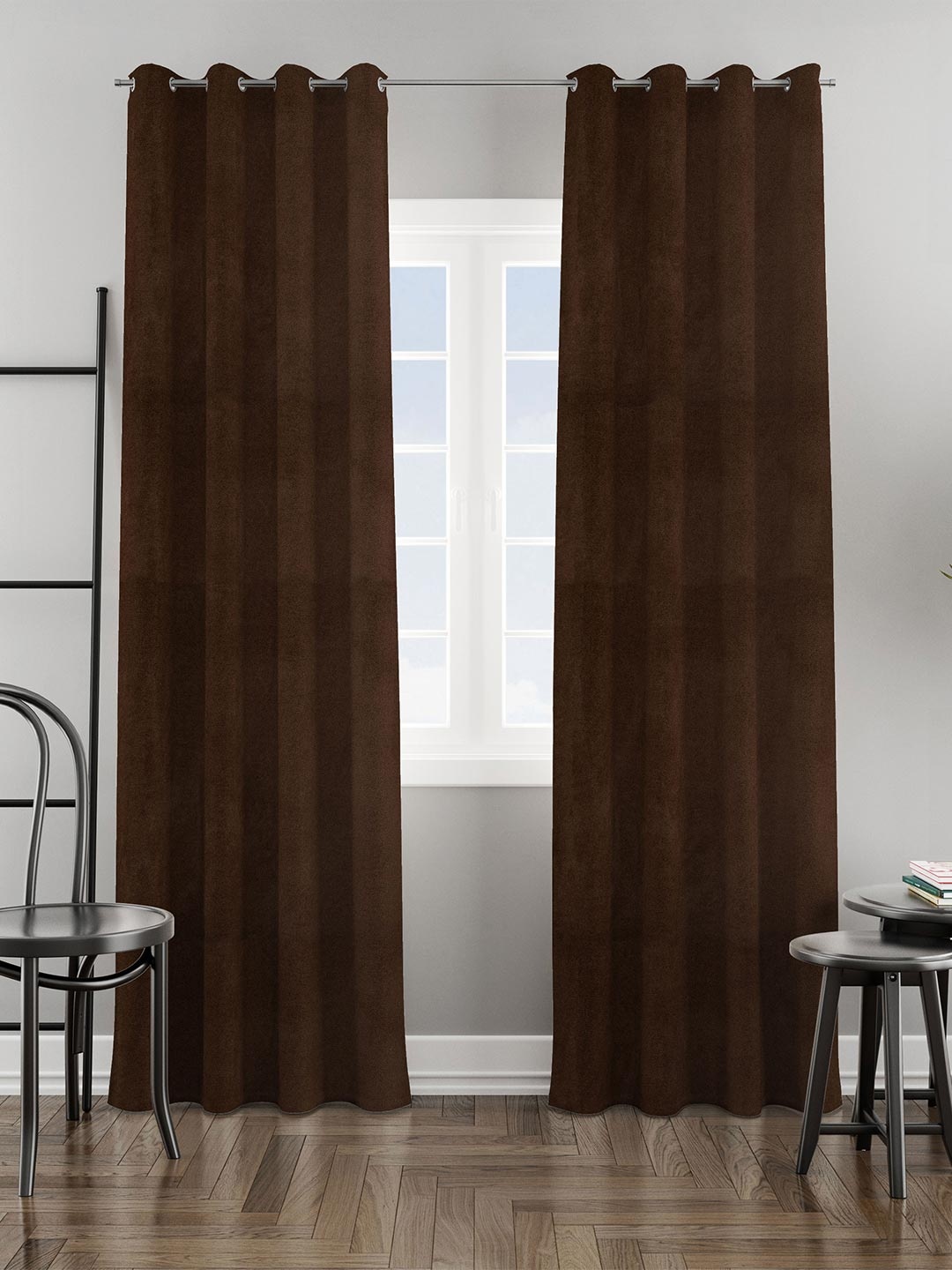 

HOMEMONDE Brown 2-Pieces Velvet Room Darkening Door Curtains