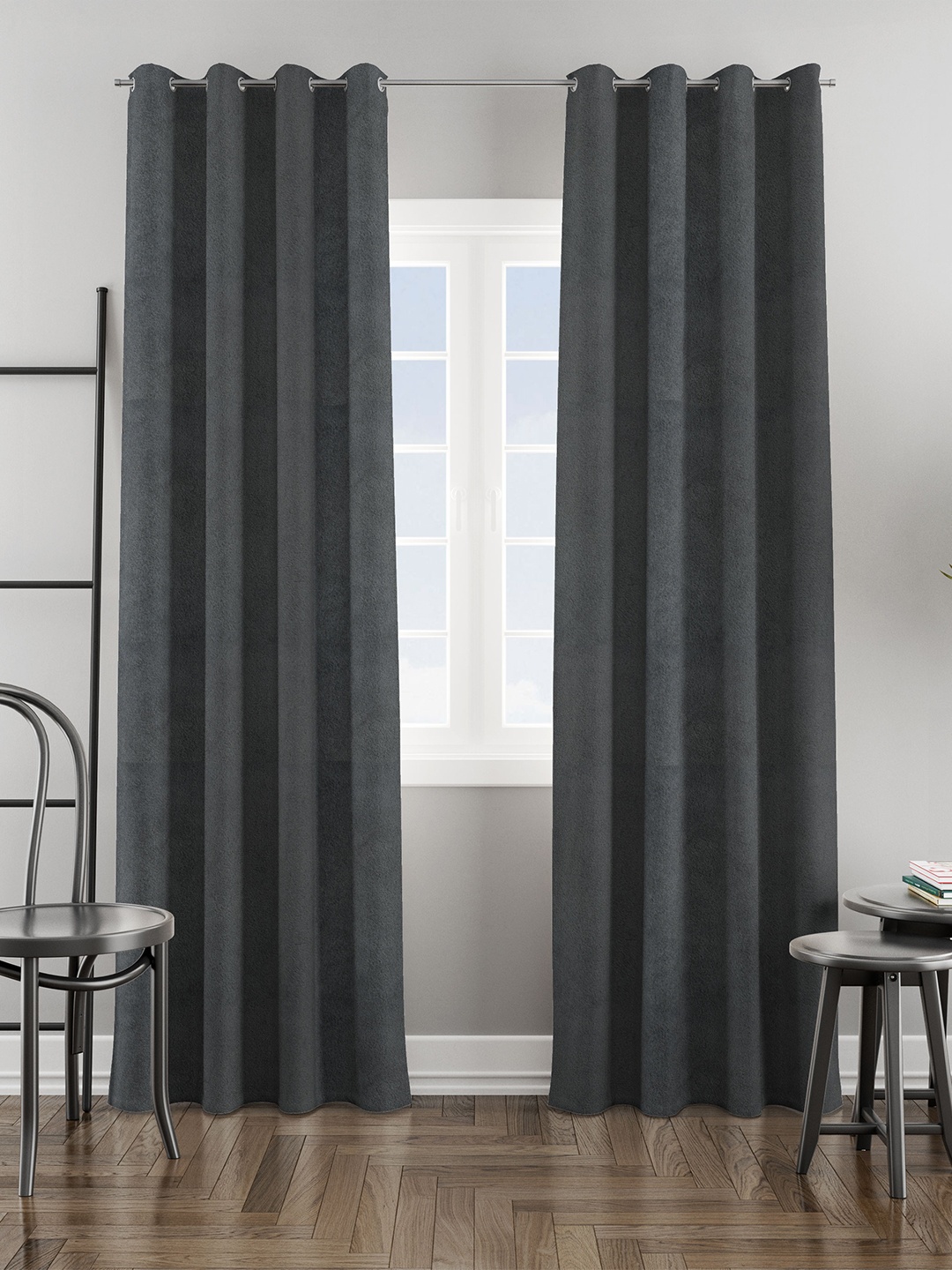 

HOMEMONDE Grey 2 Pieces Room Darkening Velvet Long Door Curtains