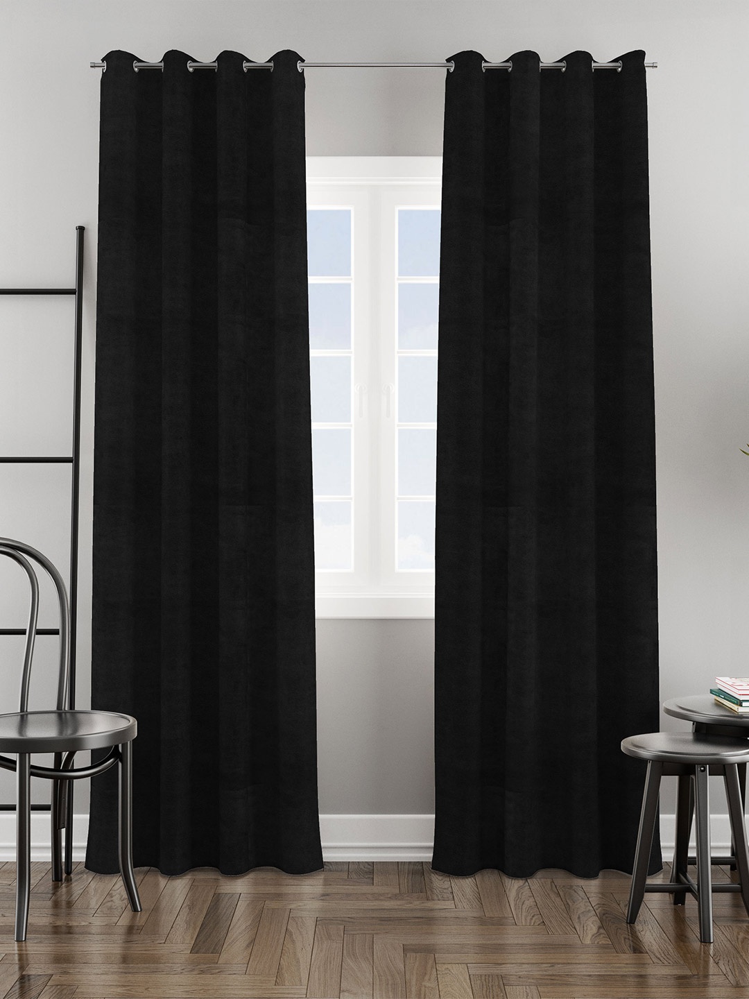 

HOMEMONDE Black 2-Pieces Velvet Room Darkening Window Curtains