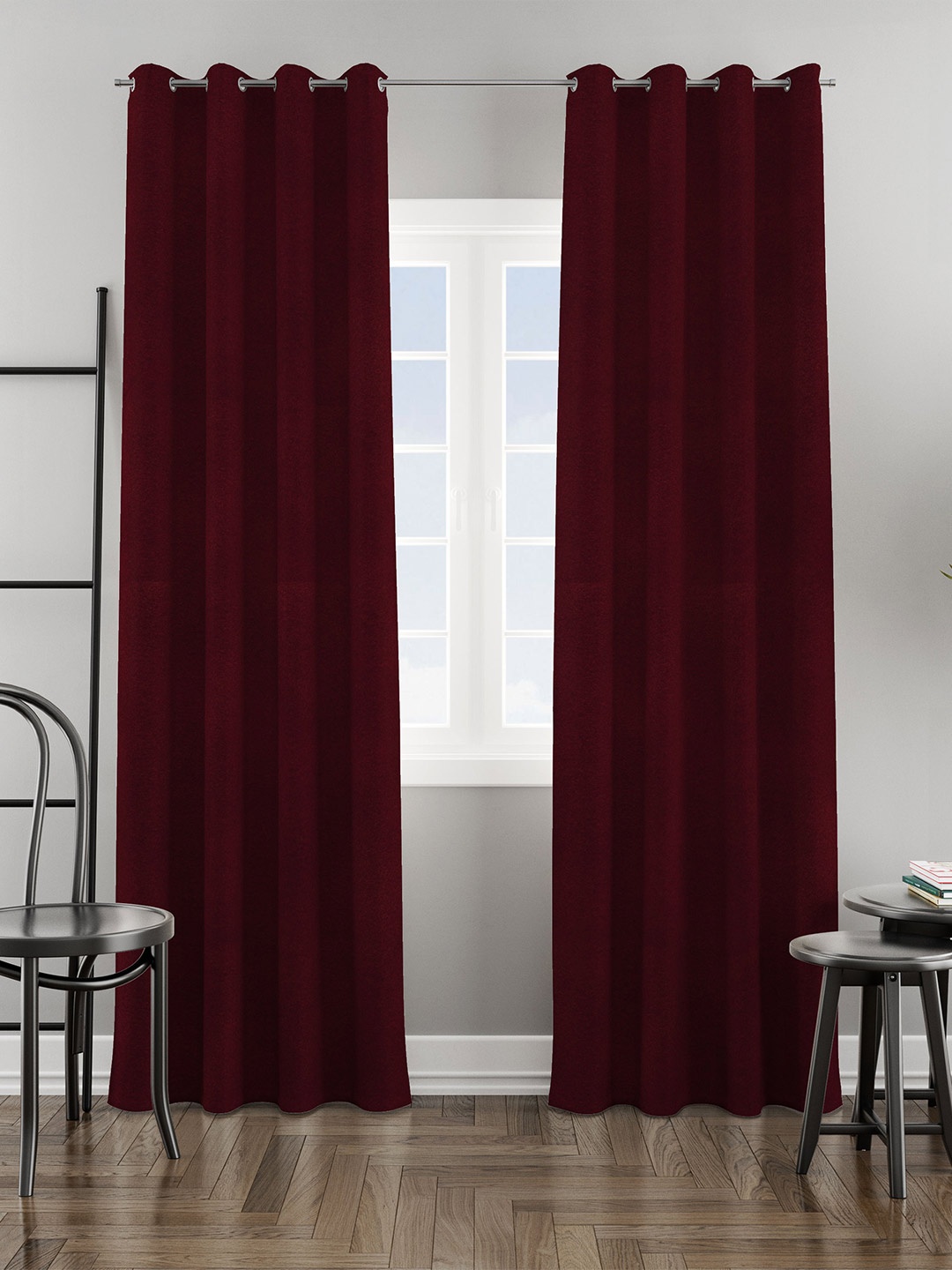 

HOMEMONDE Maroon 2 Pieces Room Darkening Velvet Long Door Curtains