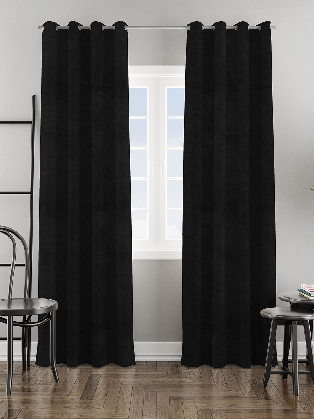 

HOMEMONDE Black 2 Pieces Velvet Room Darkening Long Door Curtains