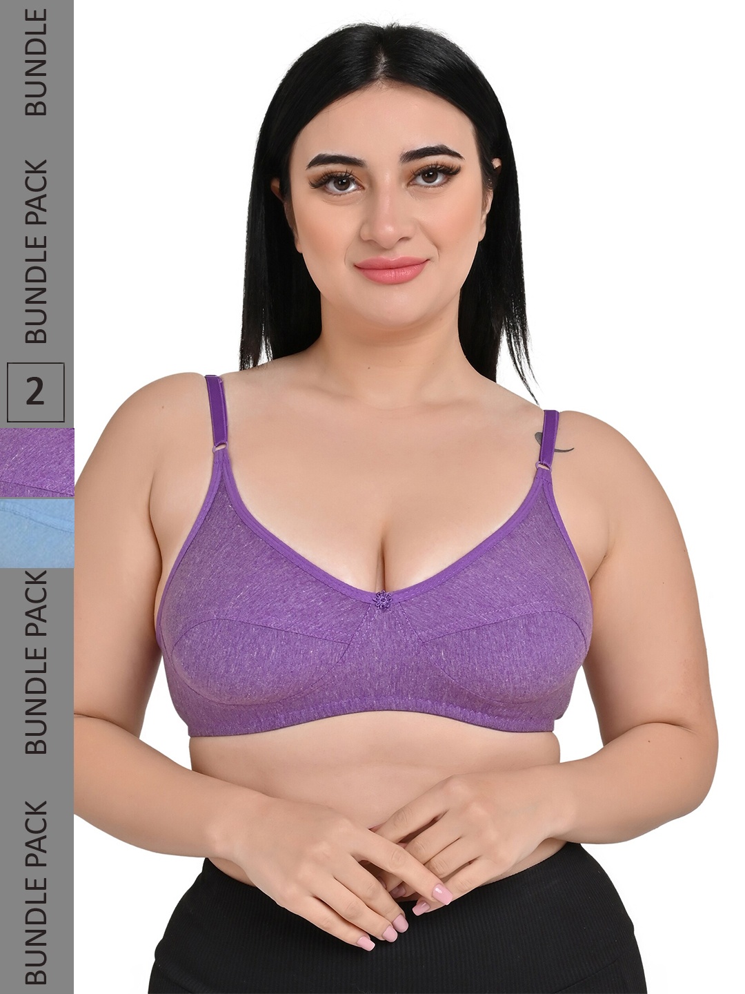 

Piylu Pack Of 2 Non-Padded All Day Comfort Full Coverage Cotton Everyday Bra, Purple