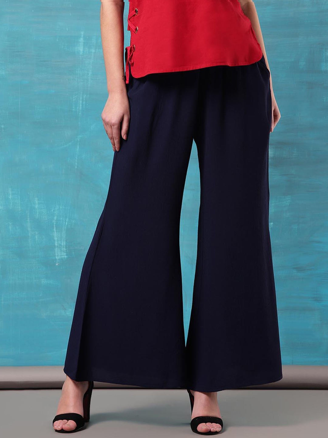 

Lakshita Women Flared Pure Cotton Palazzos, Navy blue