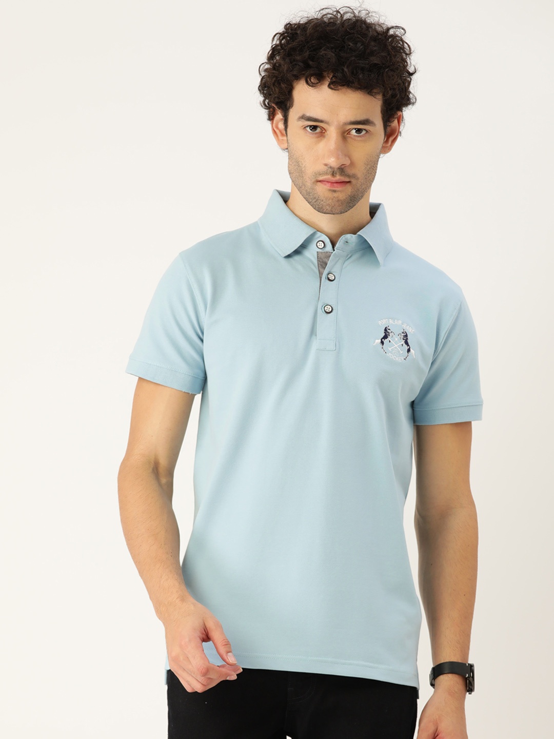 

PORTBLAIR Men Polo Collar Slim Fit T-shirt, Turquoise blue