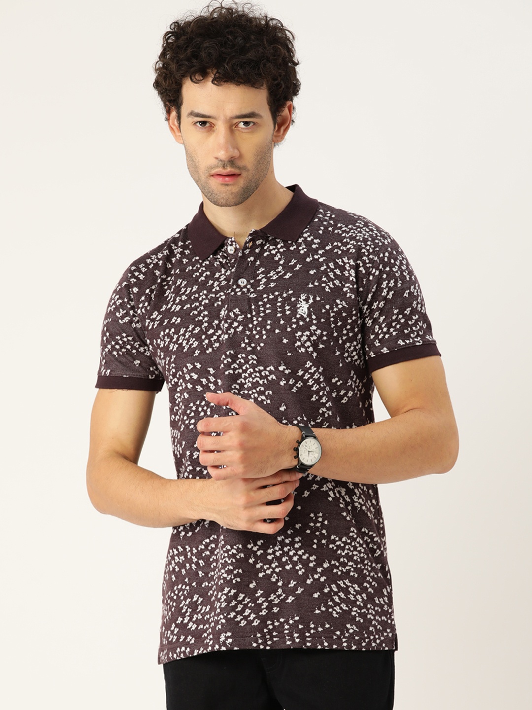 

PORTBLAIR Men Printed Polo Collar Slim Fit T-shirt, Purple