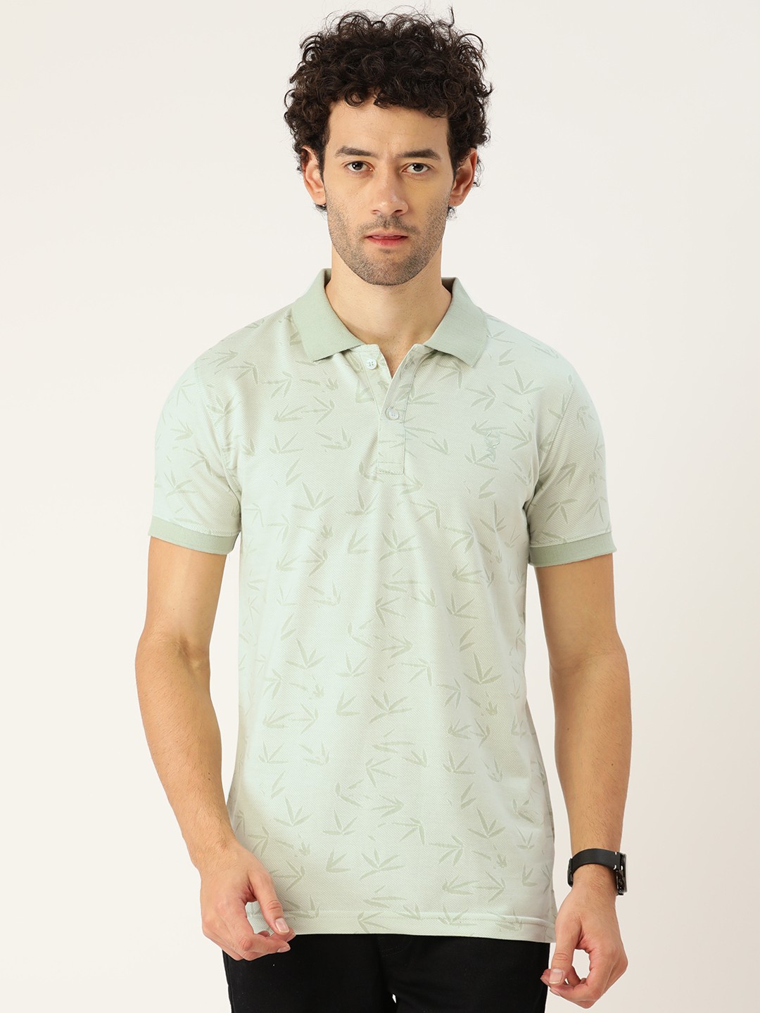 

PORTBLAIR Men Floral Printed Polo Collar Tropical Slim Fit T-shirt, Green