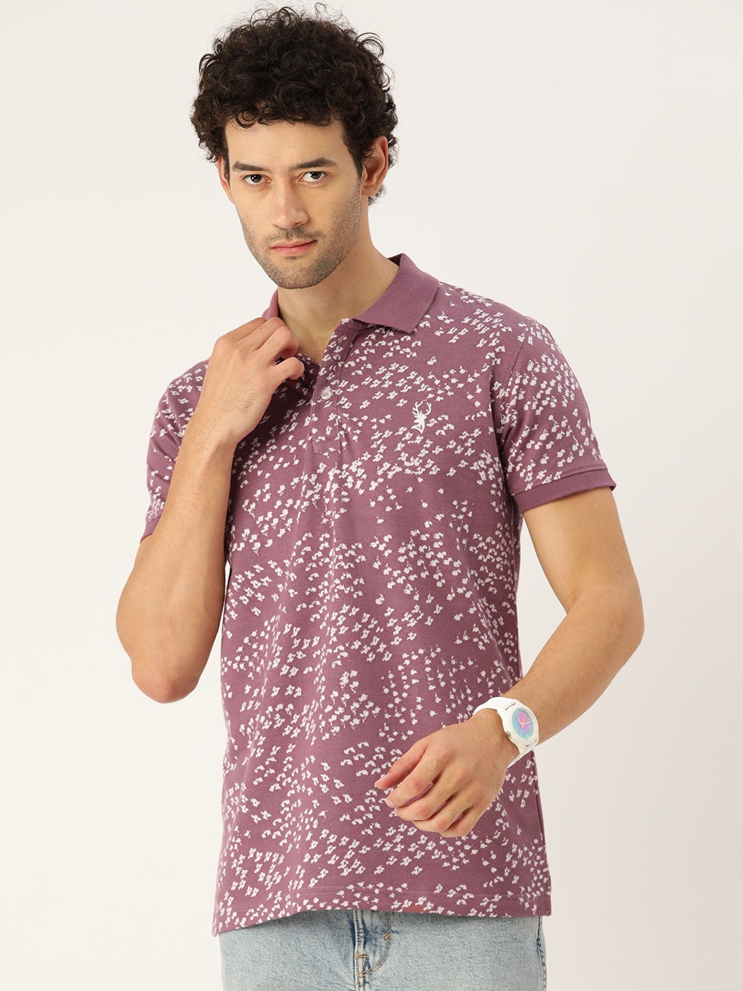 

PORTBLAIR Men Printed Polo Collar Slim Fit T-shirt, Pink