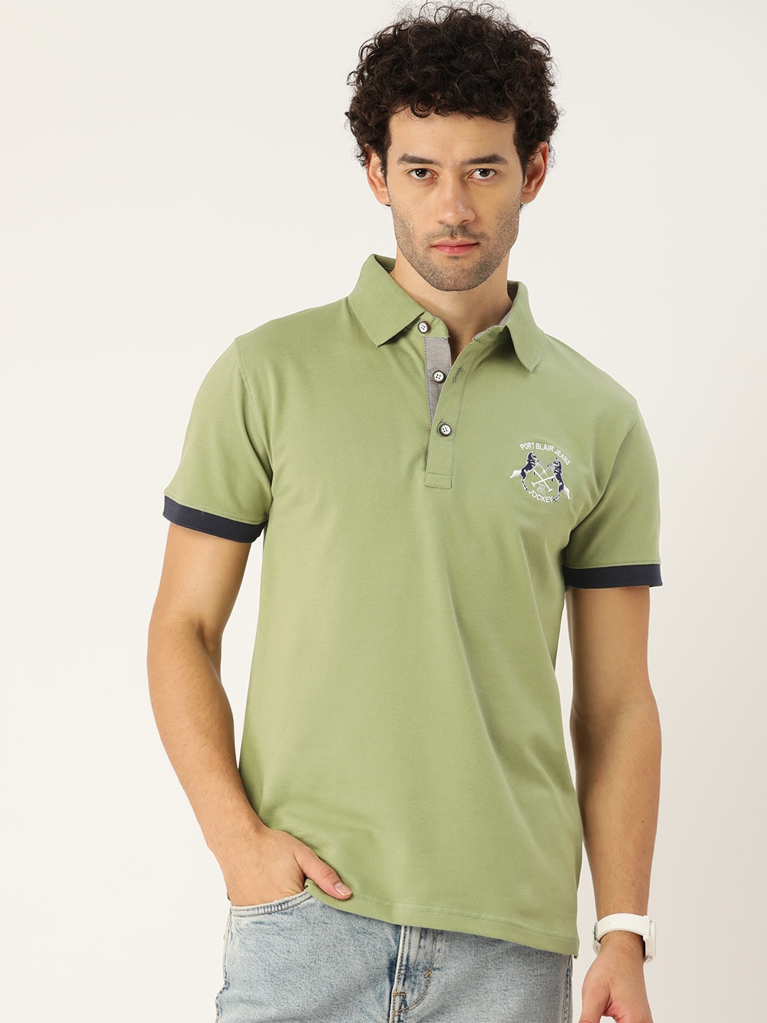 

PORTBLAIR Men Polo Collar Slim Fit T-shirt, Green