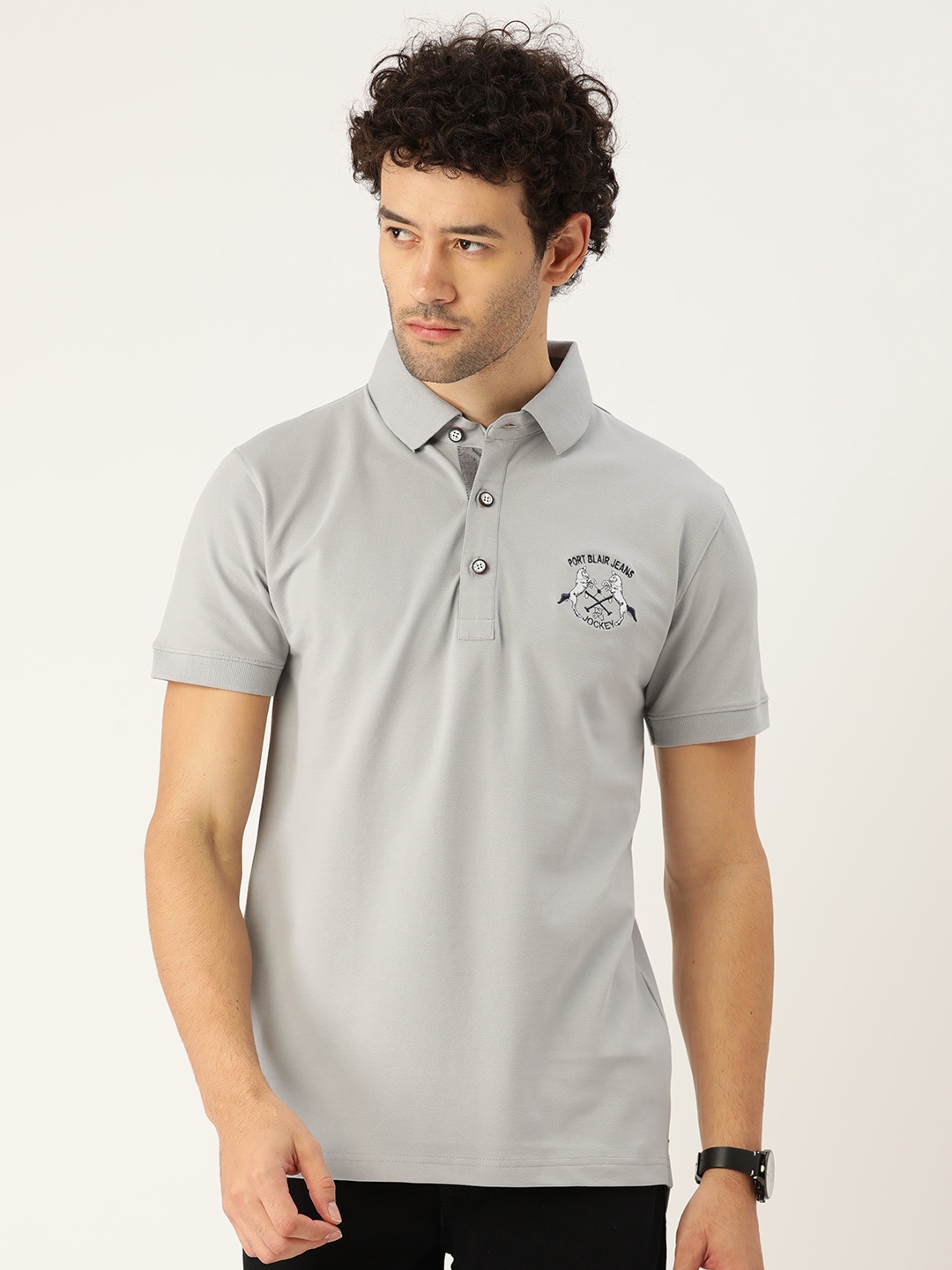 

PORTBLAIR Men Polo Collar Slim Fit T-shirt, Grey