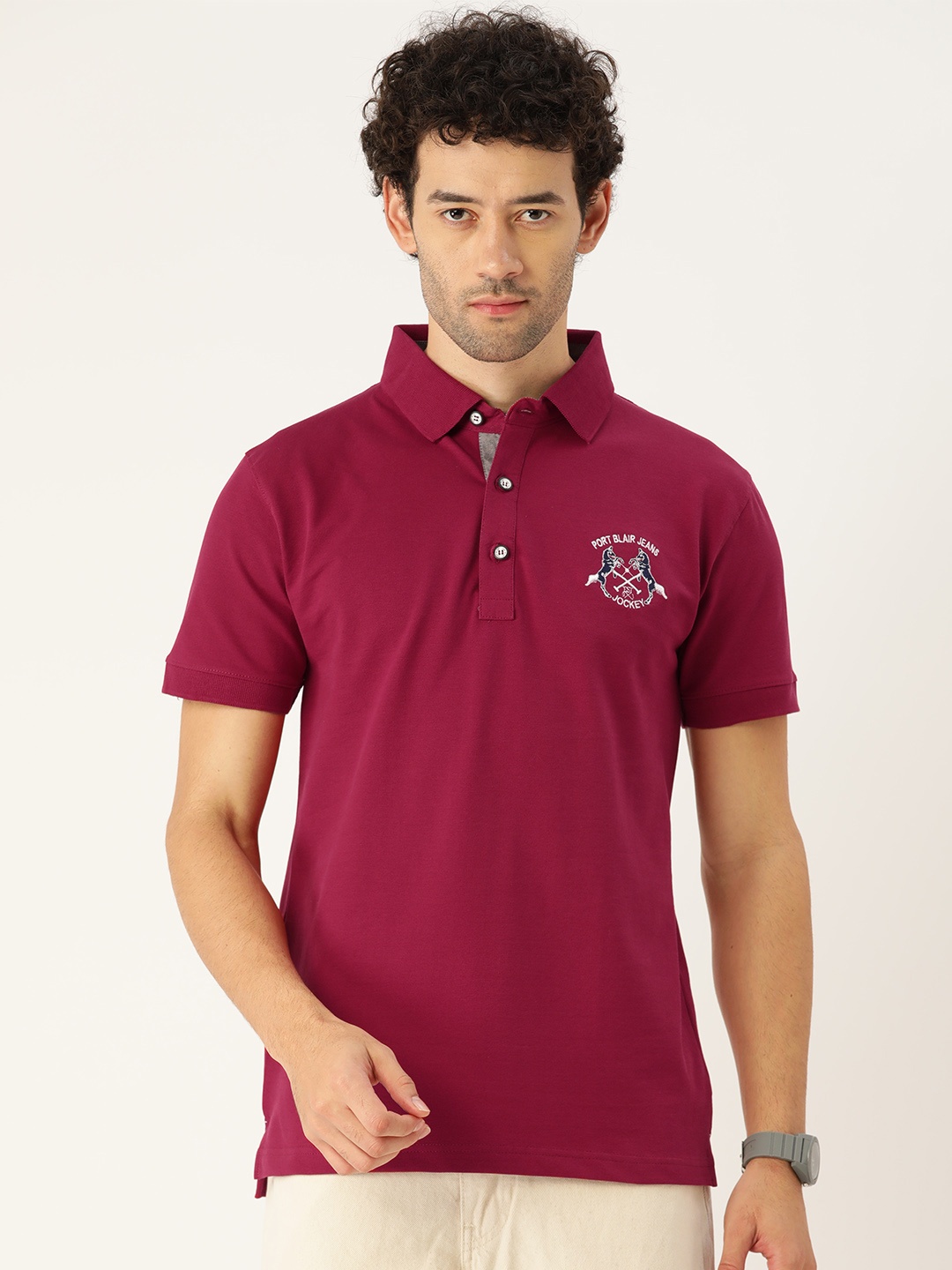 

PORTBLAIR Men Polo Collar Slim Fit T-shirt, Maroon