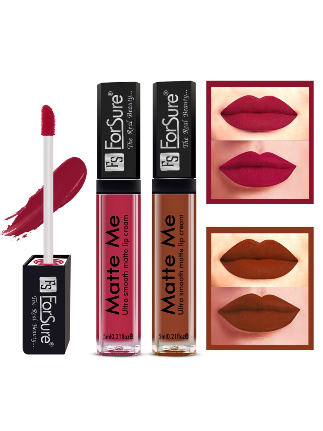 

ForSure Set of 2 Matte Me Ultra Smooth Lip Cream 5 ml Each - Rich Pink & Rust Brown, Red