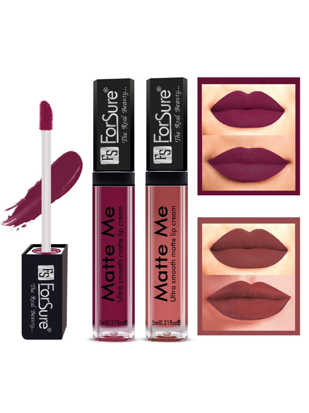 

ForSure Set of 2 Matte Me Ultra Smooth Lip Cream 5 ml Each - Royal Maroon & Nude, Magenta