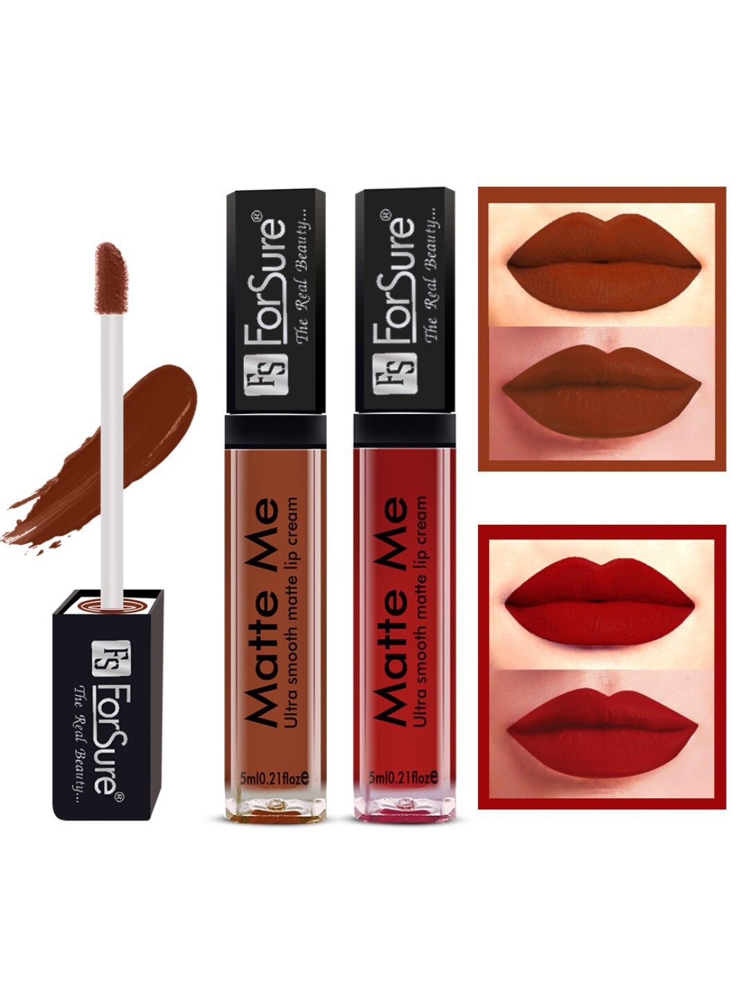 

ForSure Set Of 2 Matte Me Non-Transfer Liquid Lipsticks 5ml Each - 116 + 122, Brown