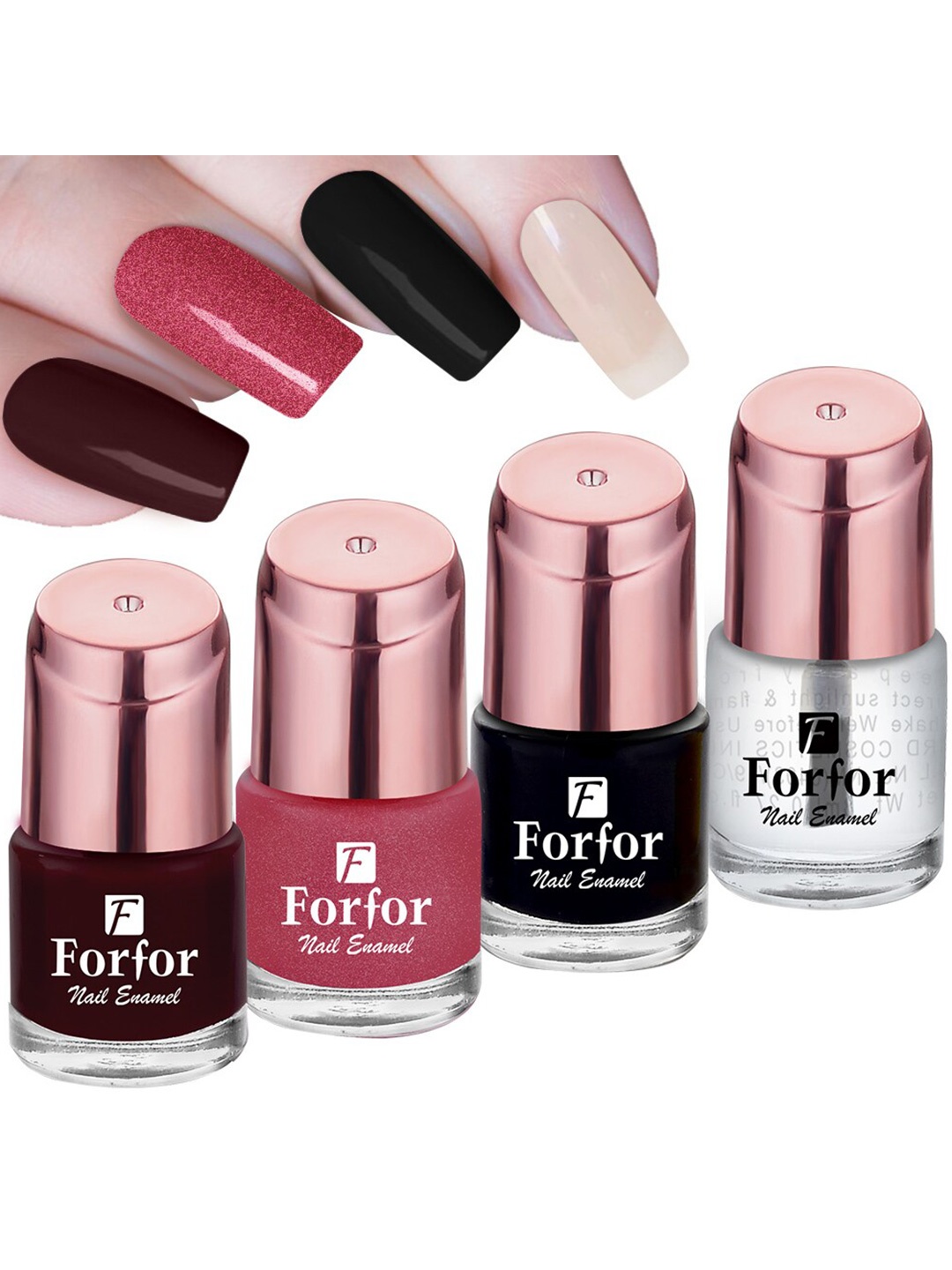 

FORFOR Set Of 4 Perfect Stay Glossy Nail Polish 6ml Each - 111 + 108 + 118 + 114, Black