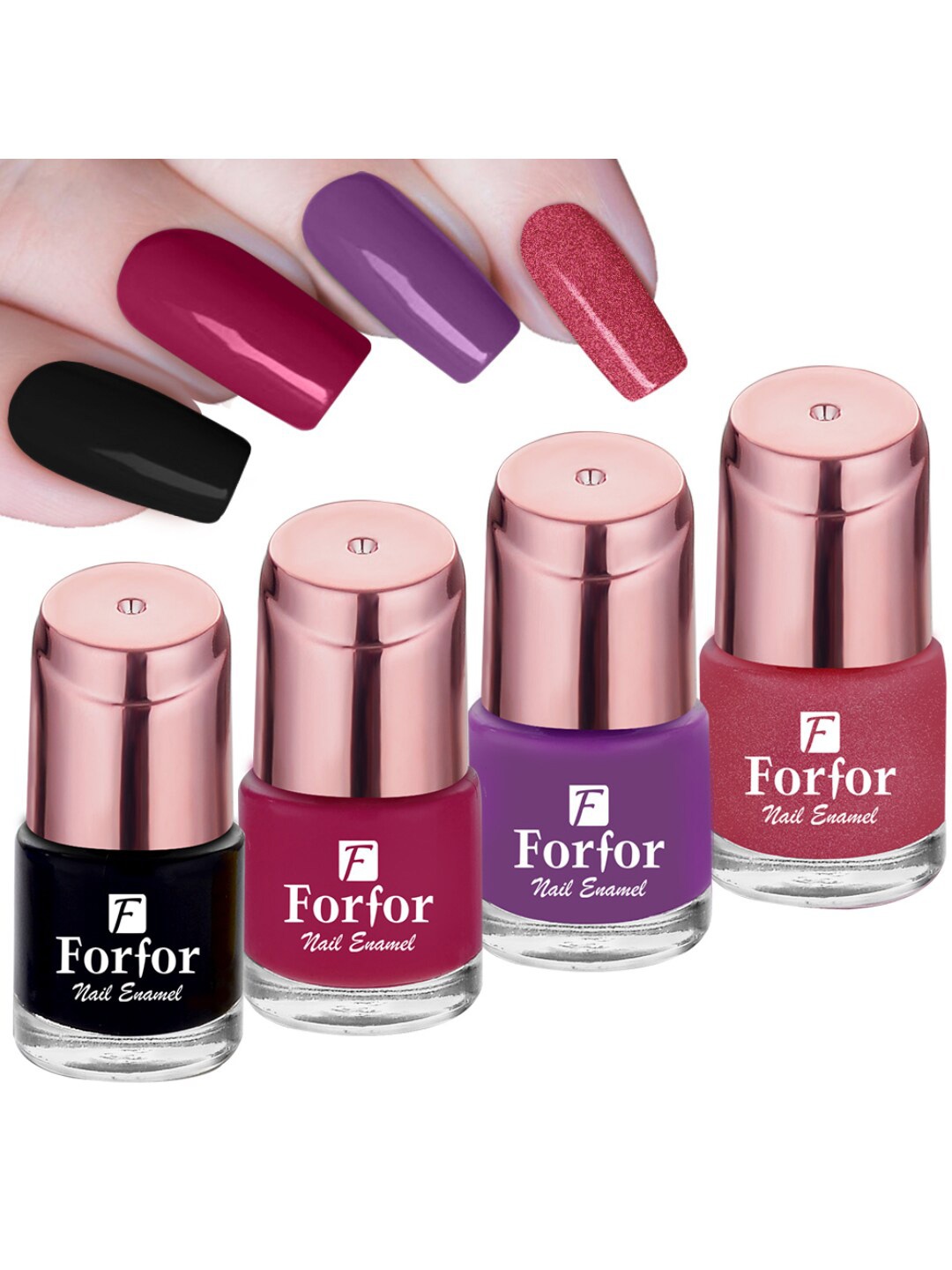 

FORFOR Set Of 4 Perfect Stay Glossy Nail Polish 6ml Each - 118 + 101 + 109 + 108, Black