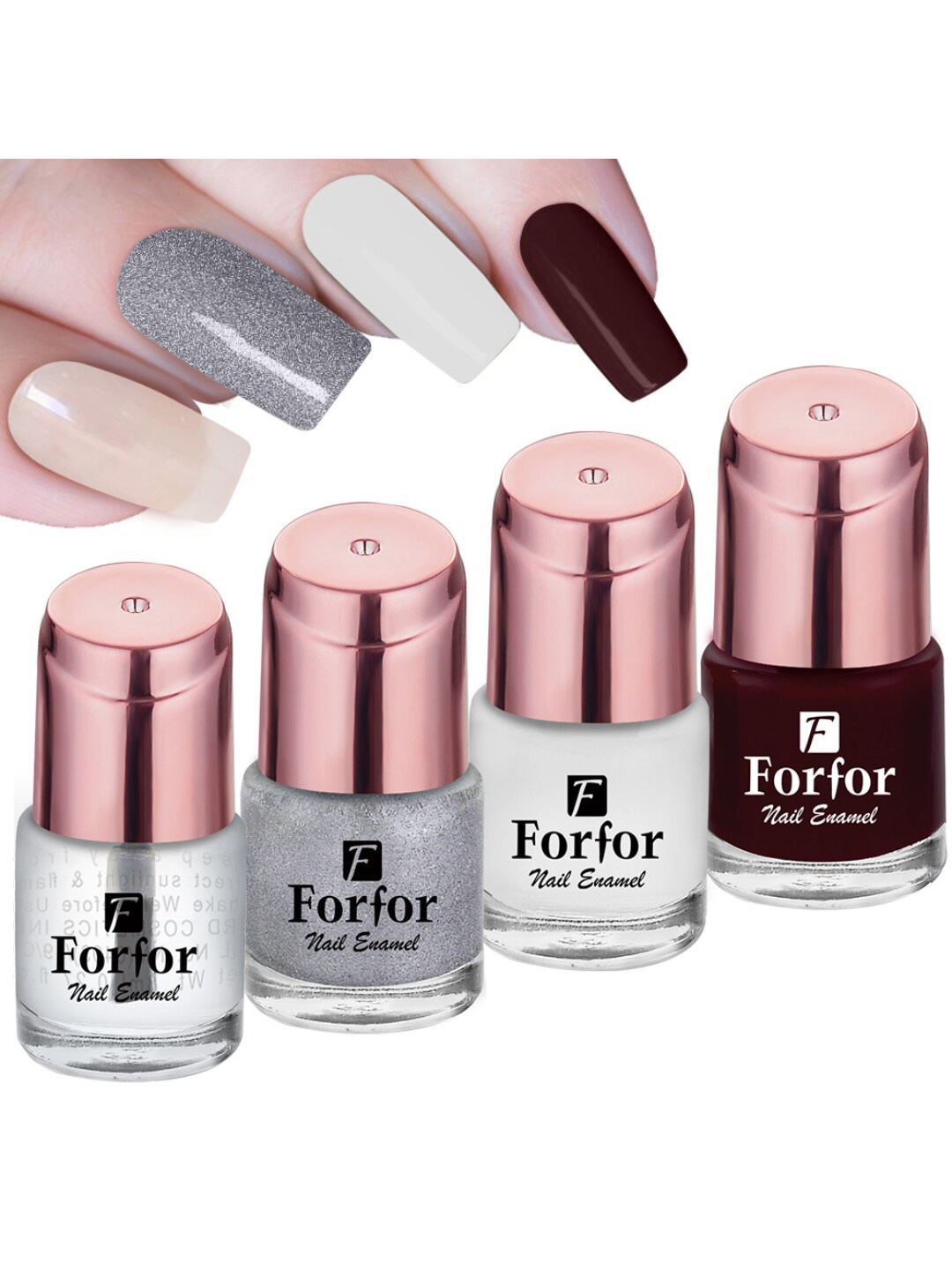 

FORFOR Set of 4 Perfect Stay Glossy Nail Polish - 6 ml Each, Silver