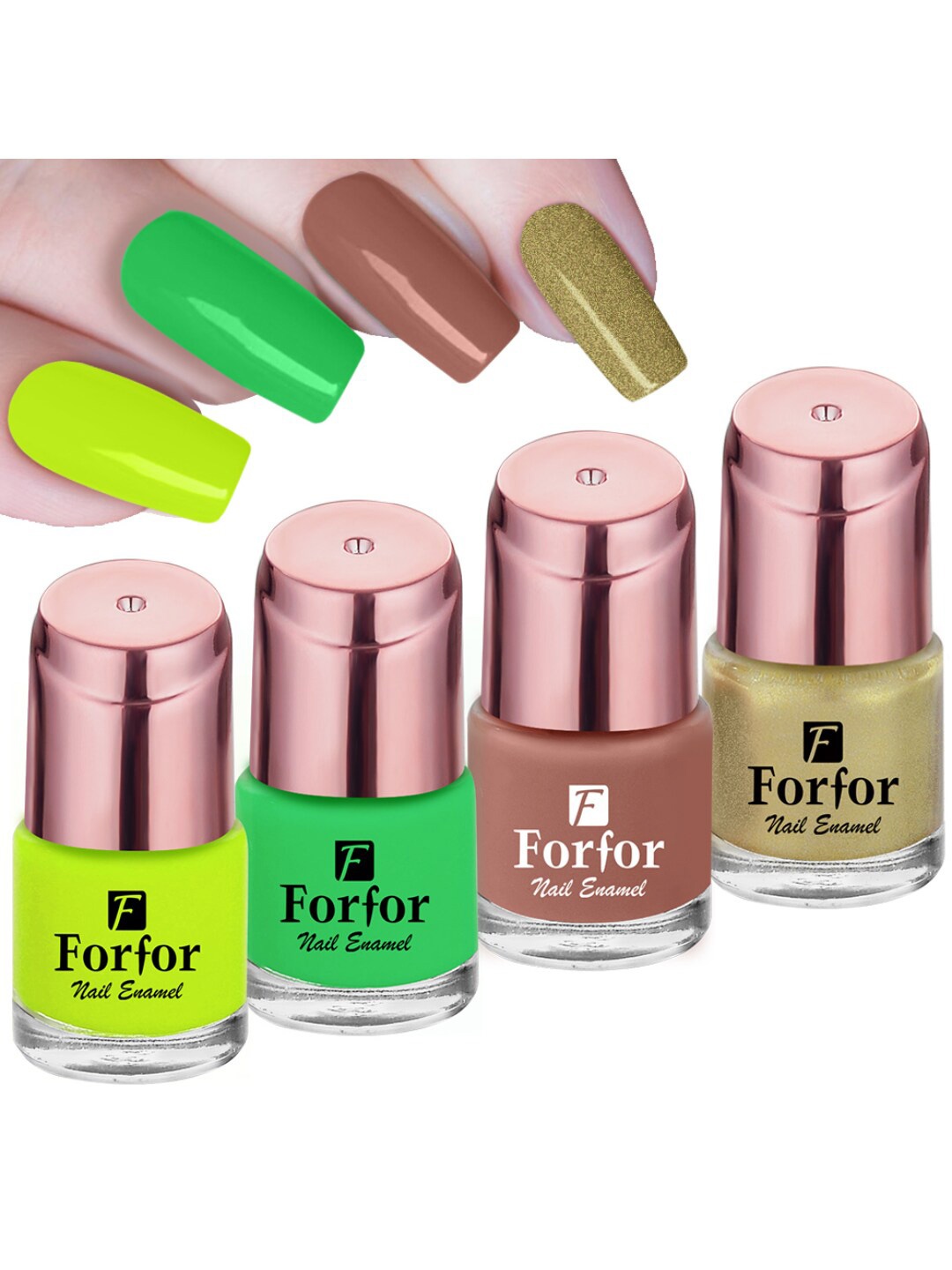 

FORFOR Set of 4 Perfect Stay Rose Gold Long-Wearing Glossy Nail Enamel - 6 ml each, Multi