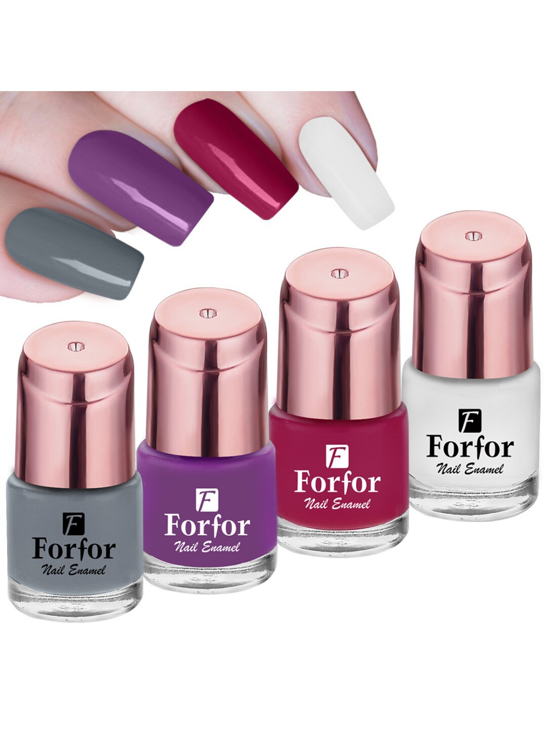 

FORFOR Set of 4 Perfect Stay Rose Gold Long-Wearing Glossy Nail Enamel - 6 ml each, Multi