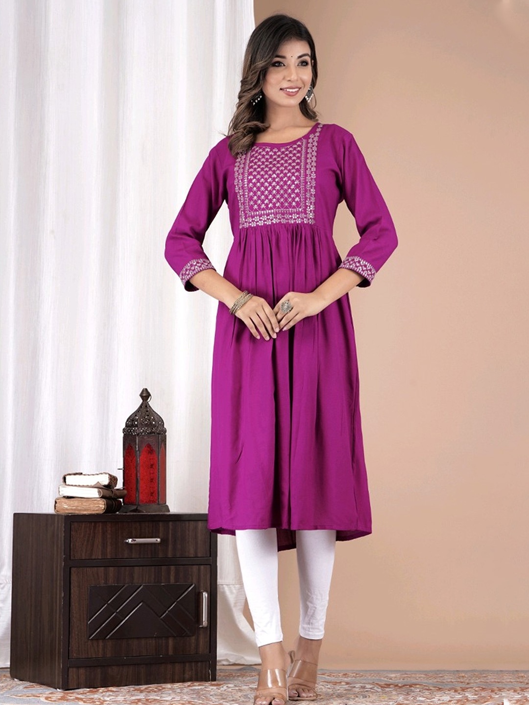 

misbis Ethnic Motifs Embroidered Sequined Anarkali Kurta, Purple