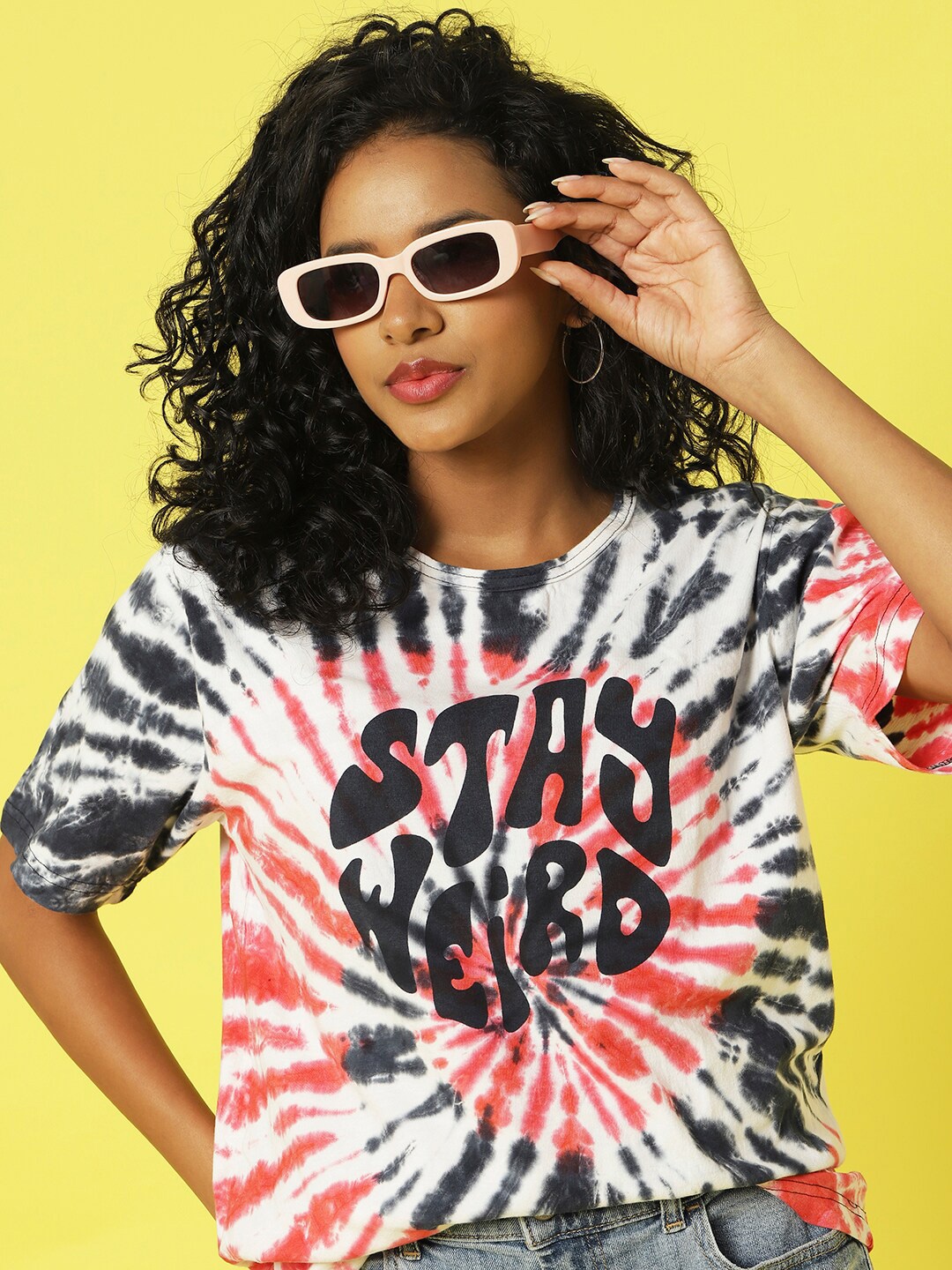 

Rigo Tie and Dye Drop-Shoulder Sleeves Pure Cotton T-shirt, White