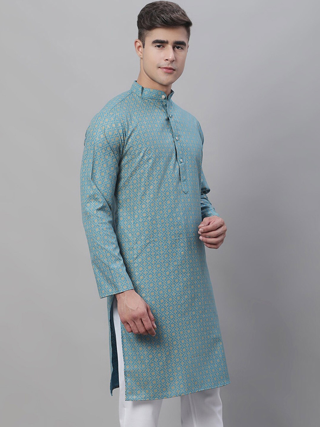 

SOJANYA Floral Printed Silk Cotton Kurta, Teal