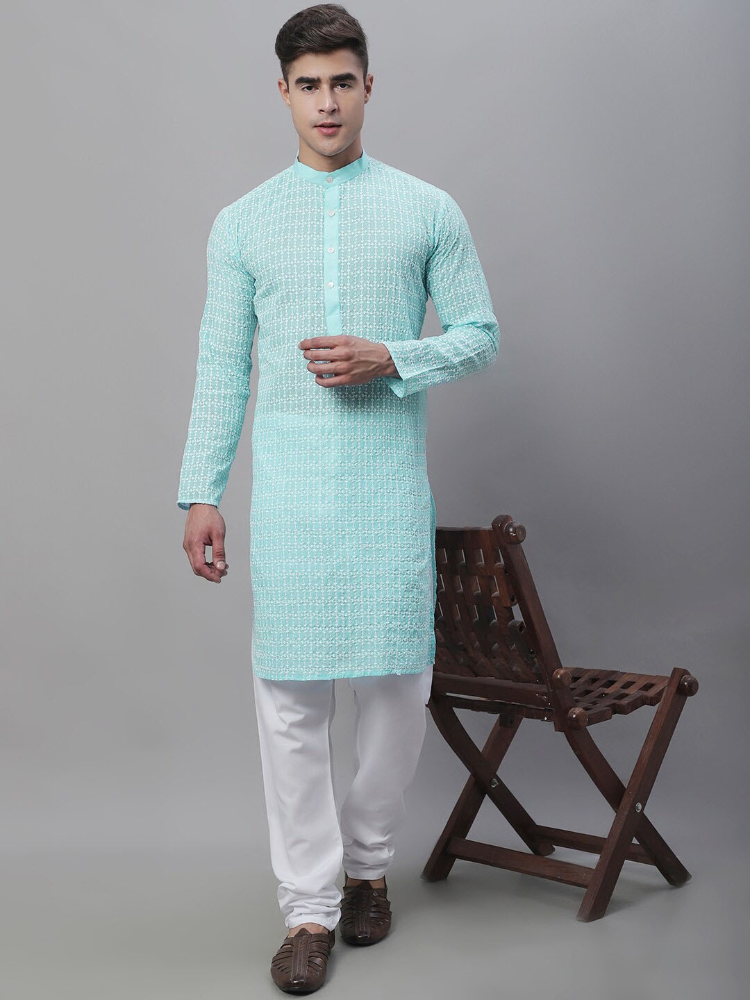 

SOJANYA Ethnic Motif Embroidered Thread Work Kurta, Blue