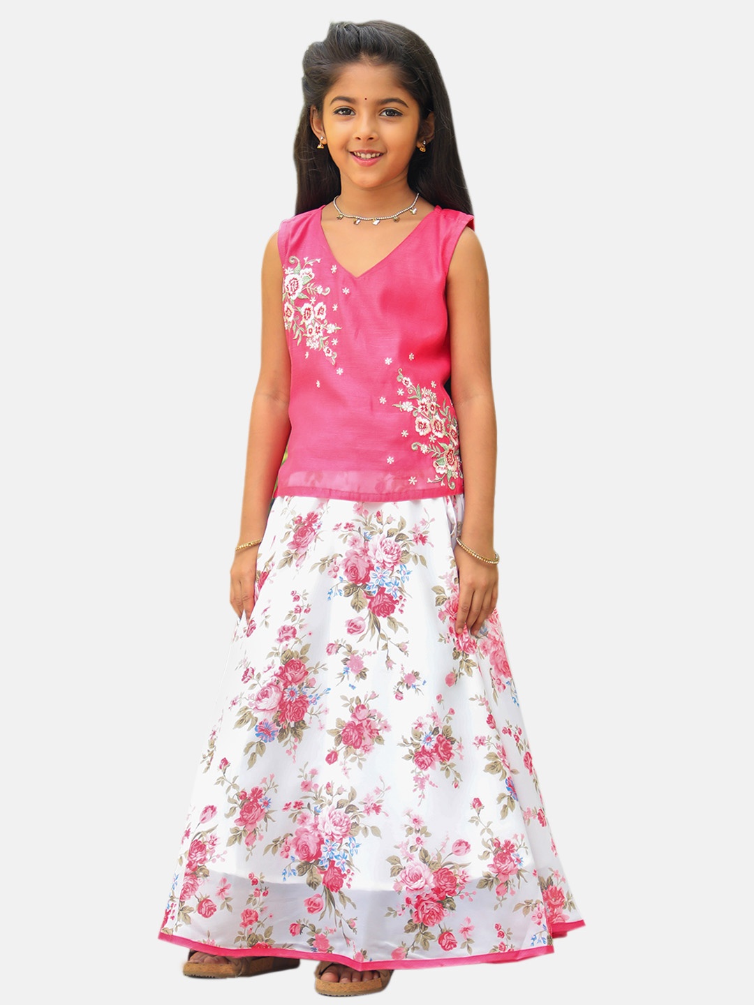 

Maybell Girls Embroidered Thread Work Ready to Wear Lehenga Choli, Pink
