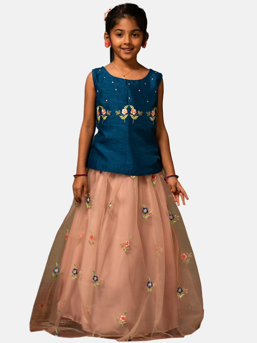 

Maybell Girls Embroidered Thread Work Ready to Wear Lehenga Choli, Blue
