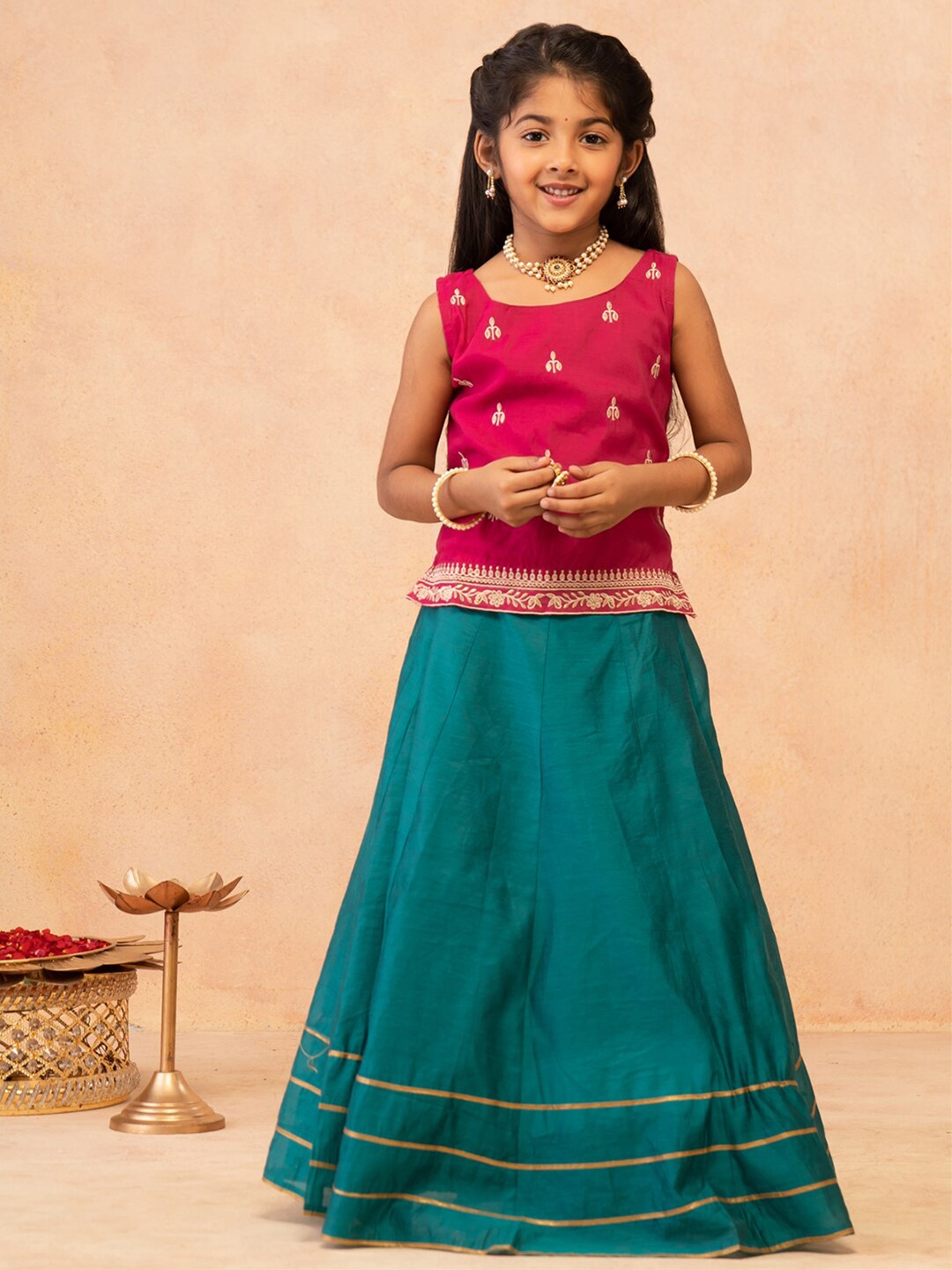 

Maybell Girls Embroidered Ready to Wear Lehenga Choli, Pink