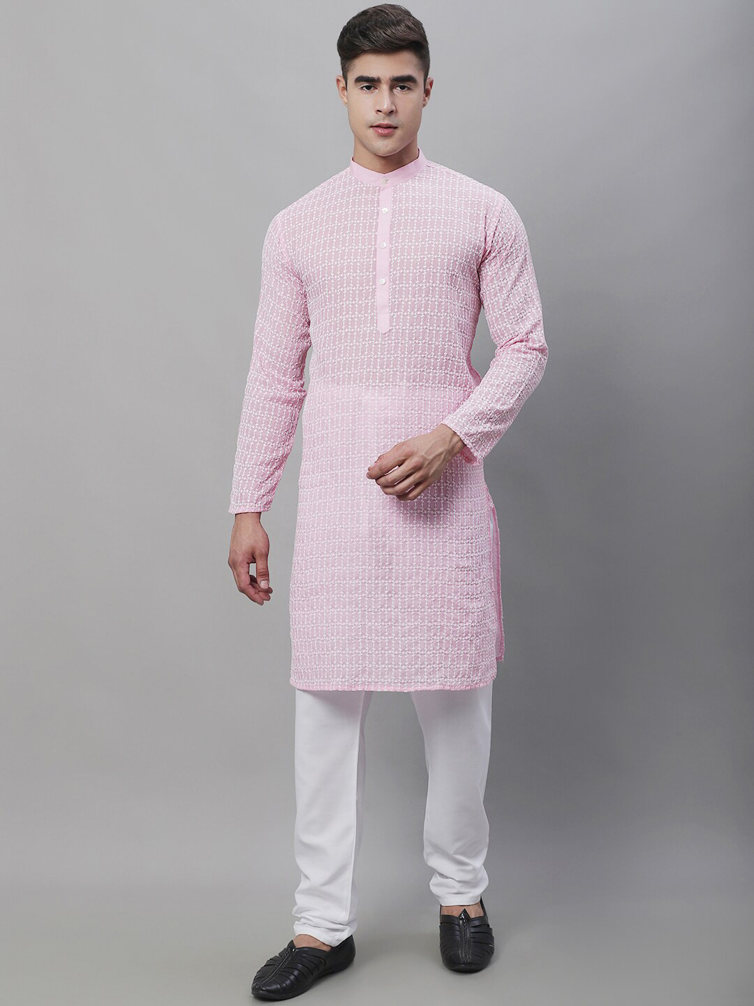 

SOJANYA Ethnic Motifs Embroidered Thread Work Pure Cotton Kurta With Churidar, Pink