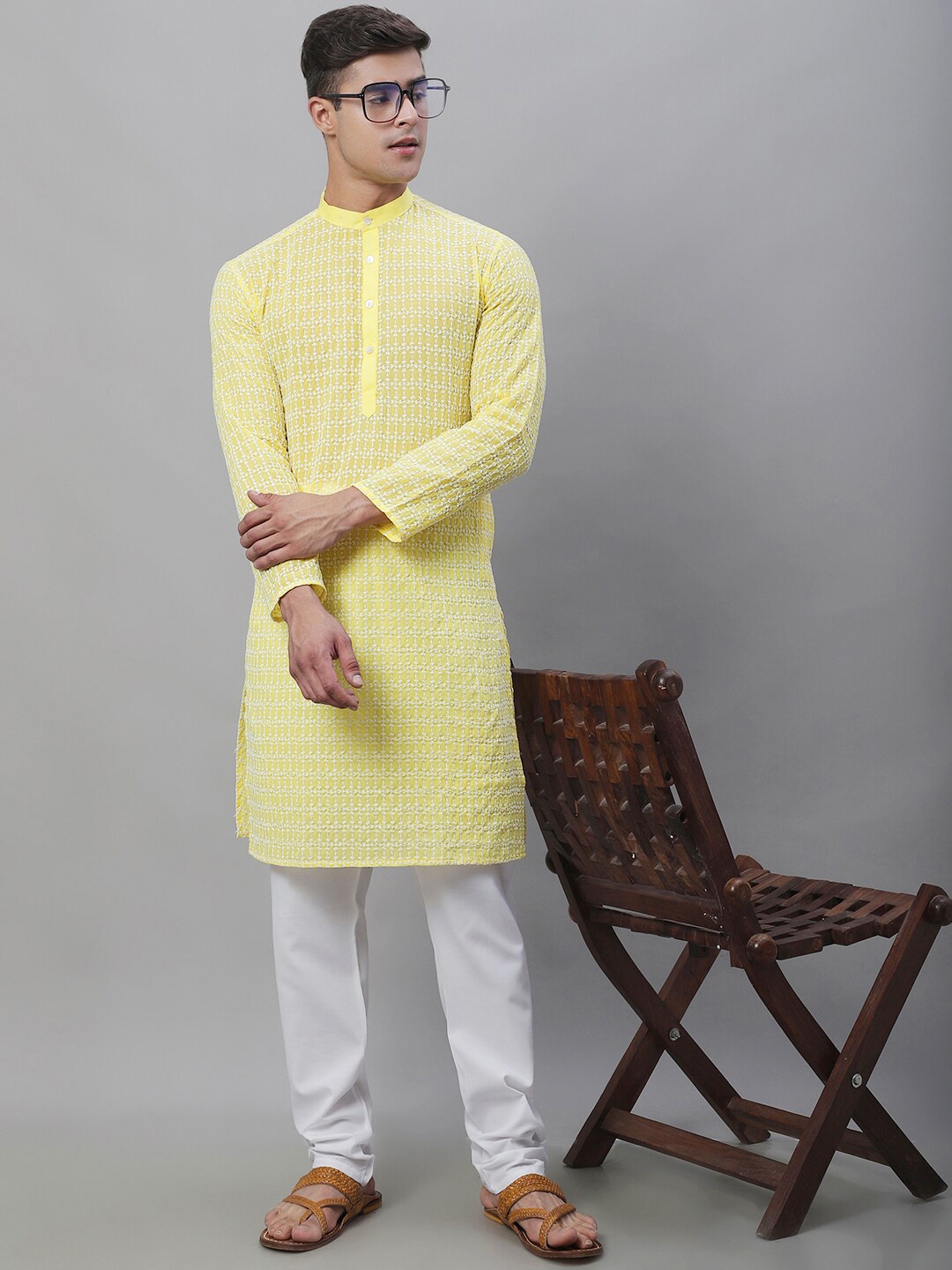 

SOJANYA Embroidered Pure Cotton Kurta With Churidar, Yellow