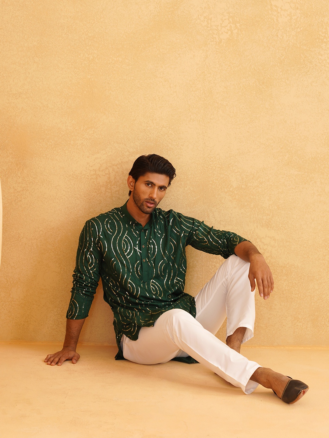 

SOJANYA Ethnic Motifs Embroidered Pure Cotton Kurta With Churidar, Green