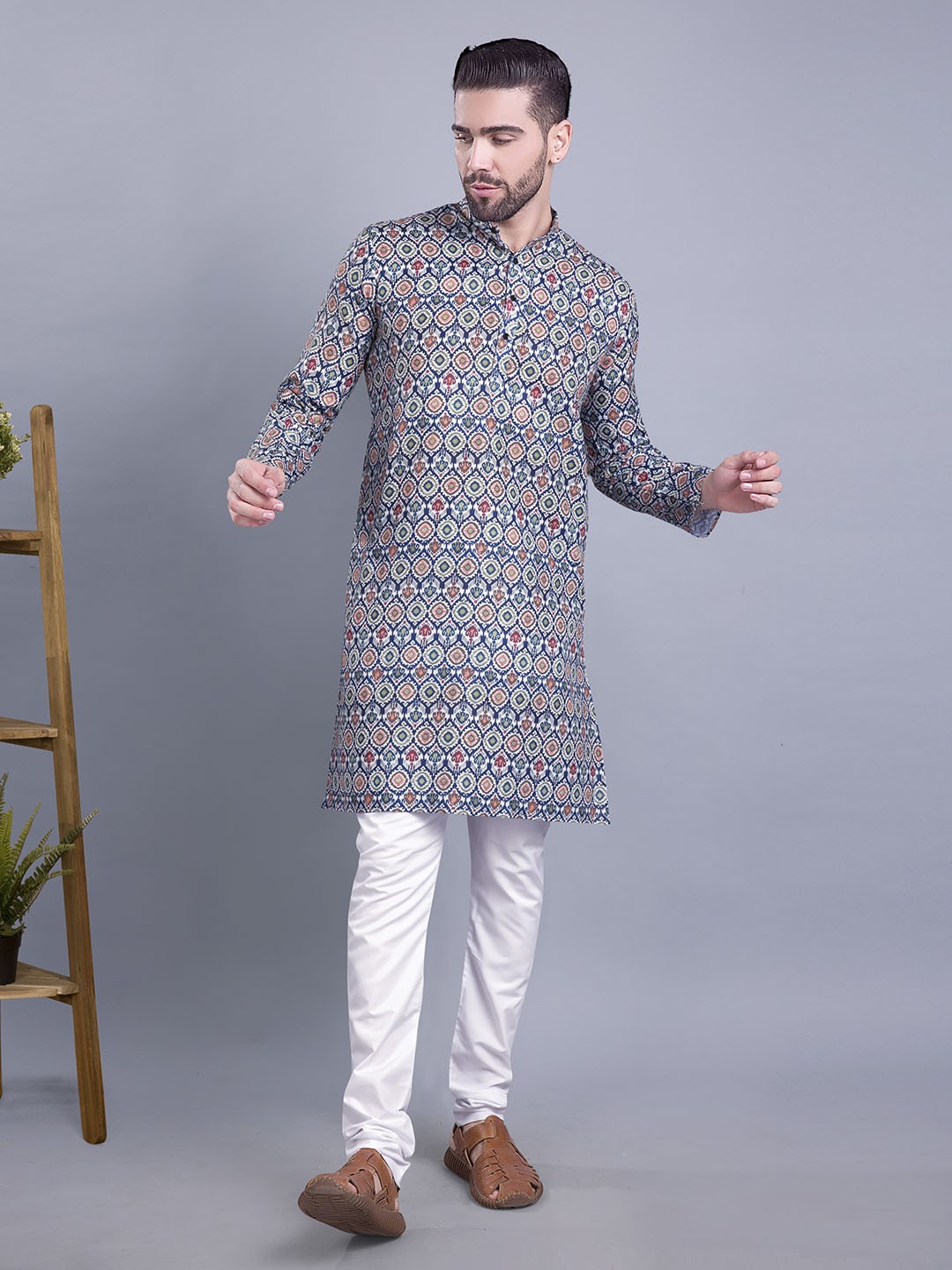 

SHIWAM ETHNIX Men Floral Printed Cotton Kurta, Green