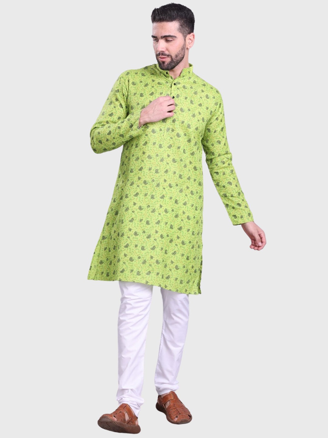 

SHIWAM ETHNIX Ethnic Motifs Printed Mandarin Collar Kurta, Green