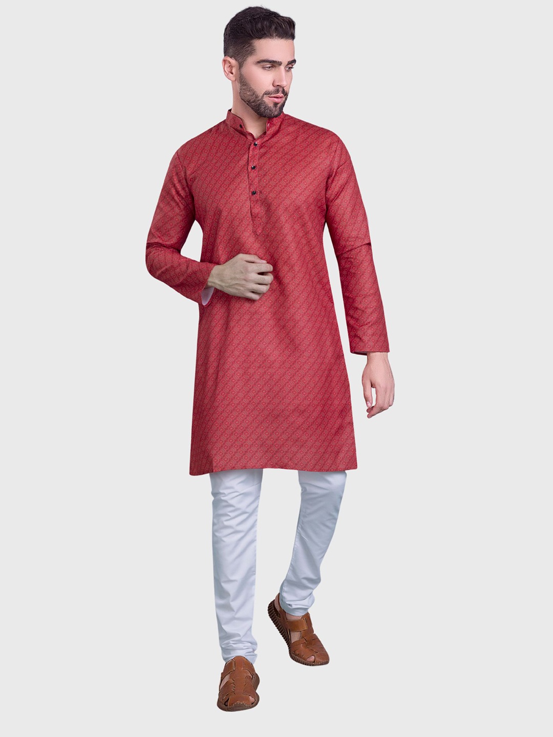 

SHIWAM ETHNIX Ethnic Motifs Printed Mandarin Collar Kurta, Red