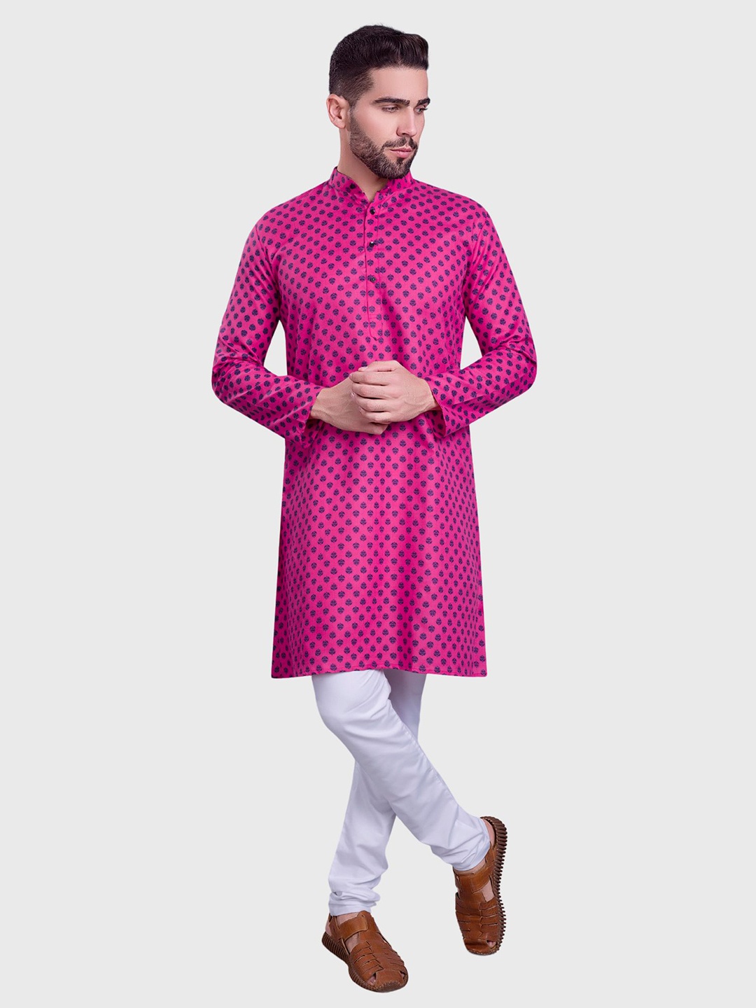 

SHIWAM ETHNIX Floral Printed Mandarin Collar Kurta, Pink