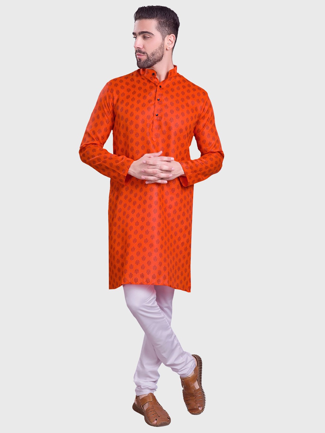 

SHIWAM ETHNIX Ethnic Motifs Printed Mandarin Collar Kurta, Orange