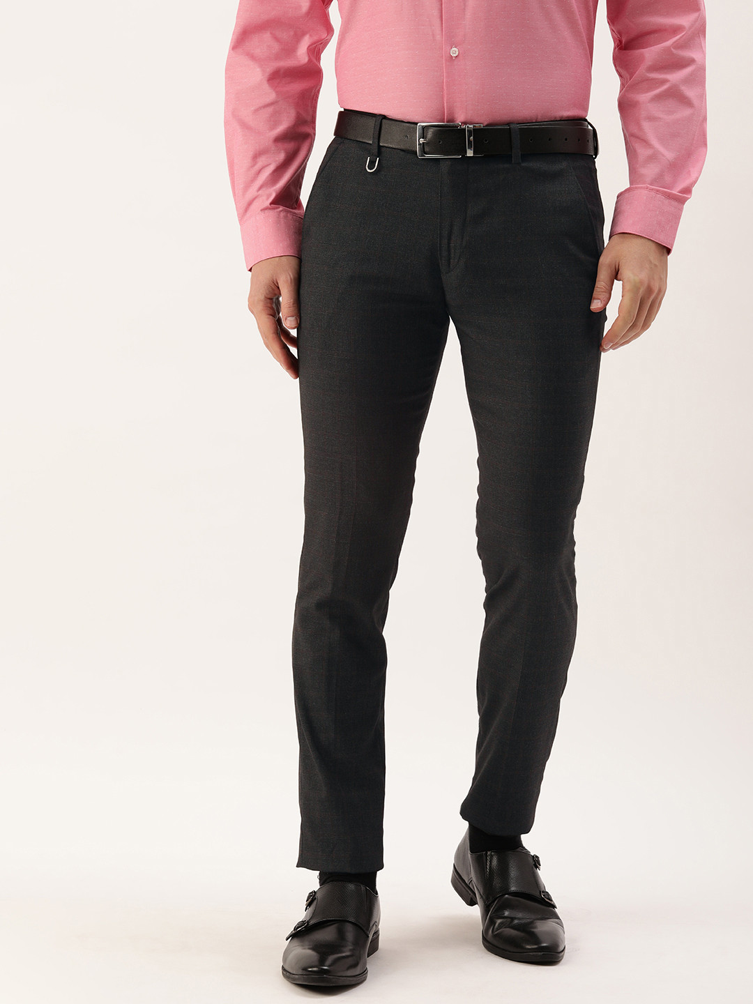 

Peter England Men Self Design Checked Slim Fit Formal Trousers, Black