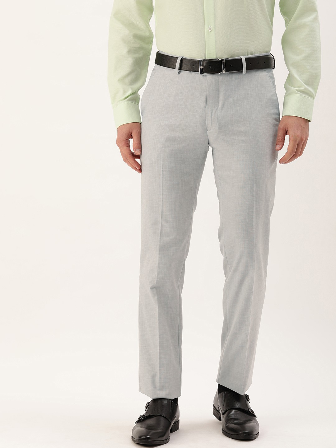 

Peter England Men Textured Slim Fit Formal Trousers, Grey
