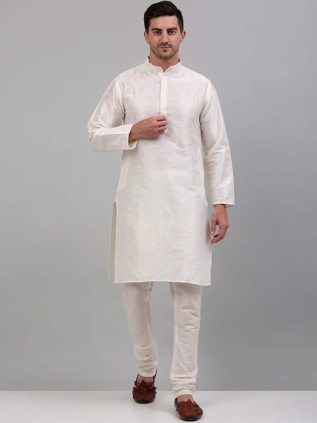 

Jompers Straight Kurta with Churidar & Nehru Jacket, White