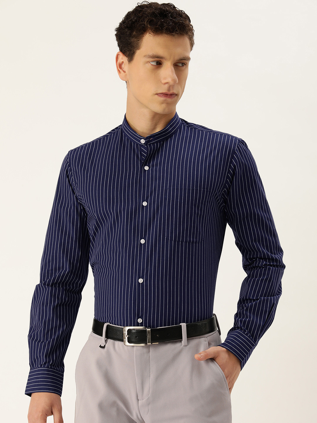 

Peter England Slim Fit Vertical Striped Formal Shirt, Navy blue