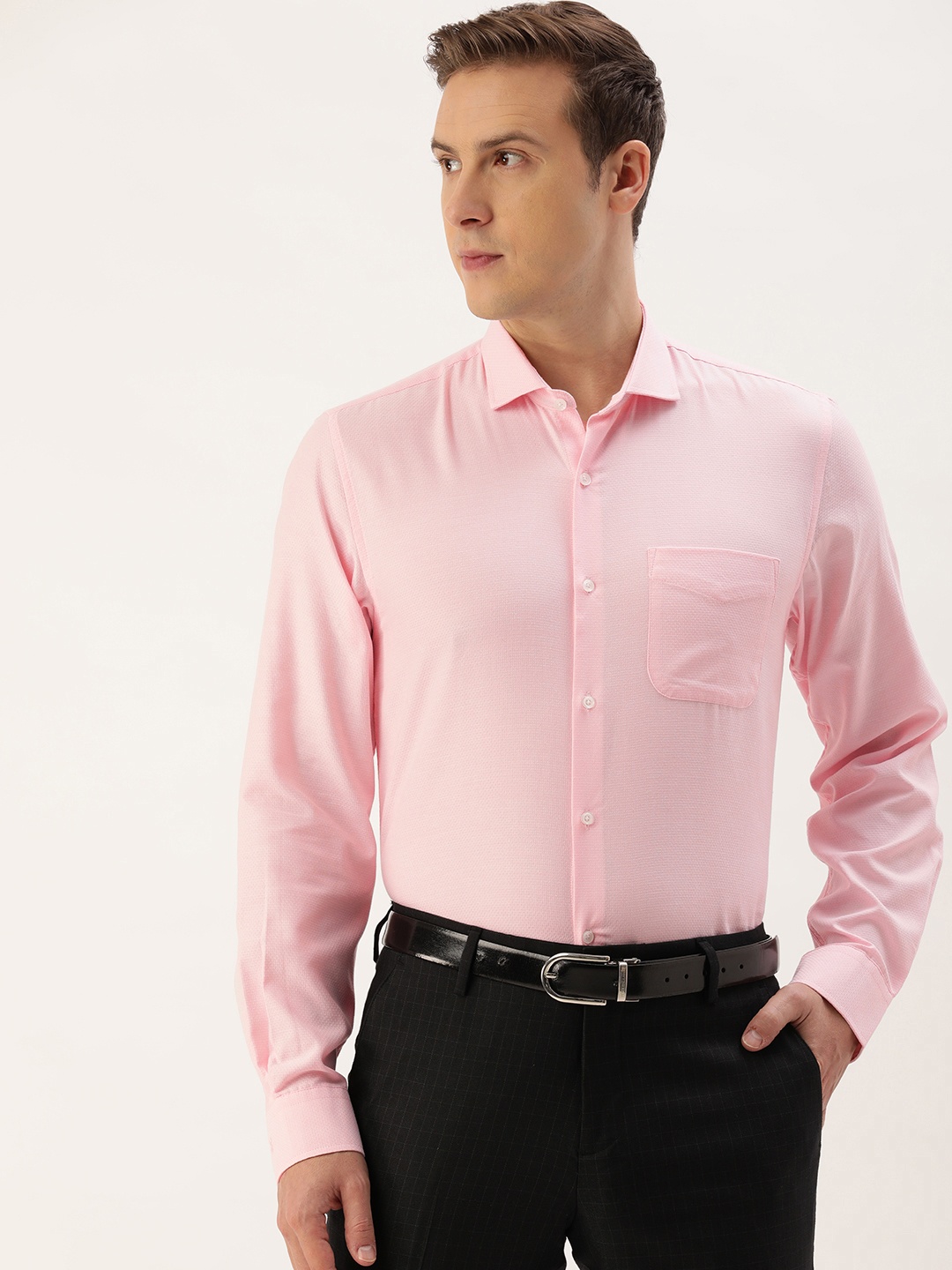 

Peter England Spread Collar Textured Slim Fit Formal Shirt, Pink