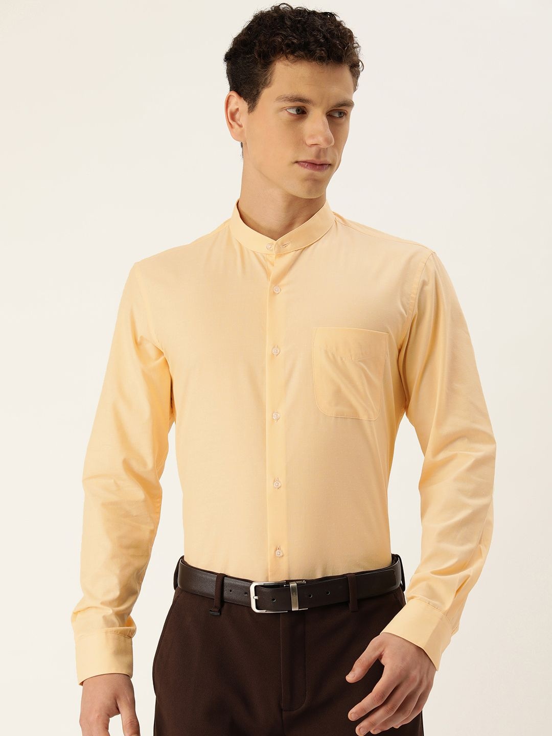 

Peter England Band Collar Textured Slim Fit Formal Shirt, Yellow