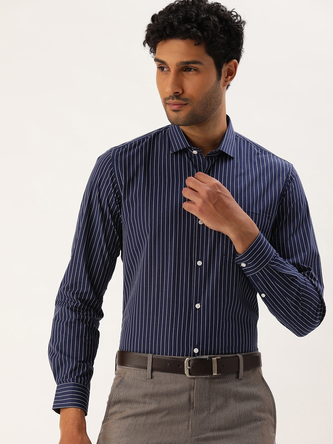

Peter England Slim Fit Striped Formal Shirt, Navy blue