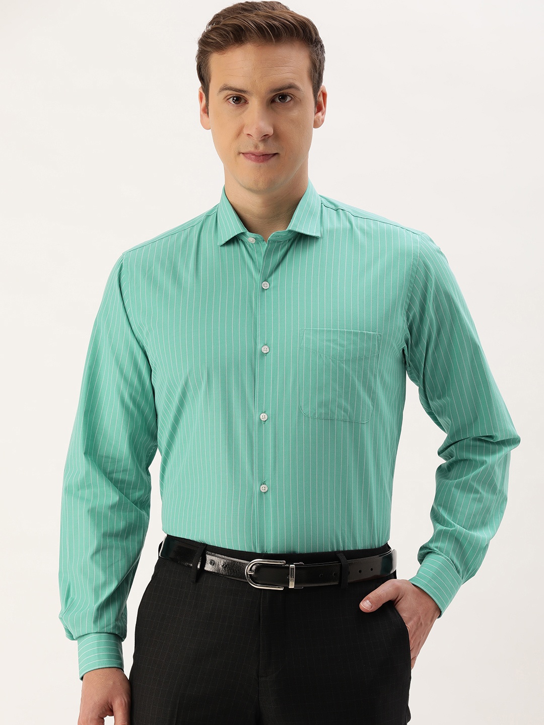 

Peter England Nuvo Striped Formal Shirt, Green